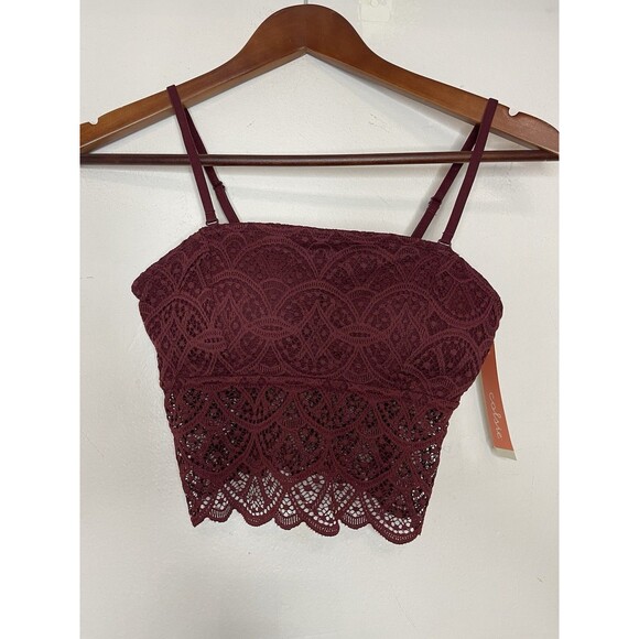 Colsie Women's Small Burgundy Lace Tank Top Adjustable Straps Shelf Bra NWT - Picture 1 of 4